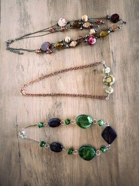 Boho Statement Necklace Bundle | Mixed Bead Jewelry Lot | Green Purple Copper